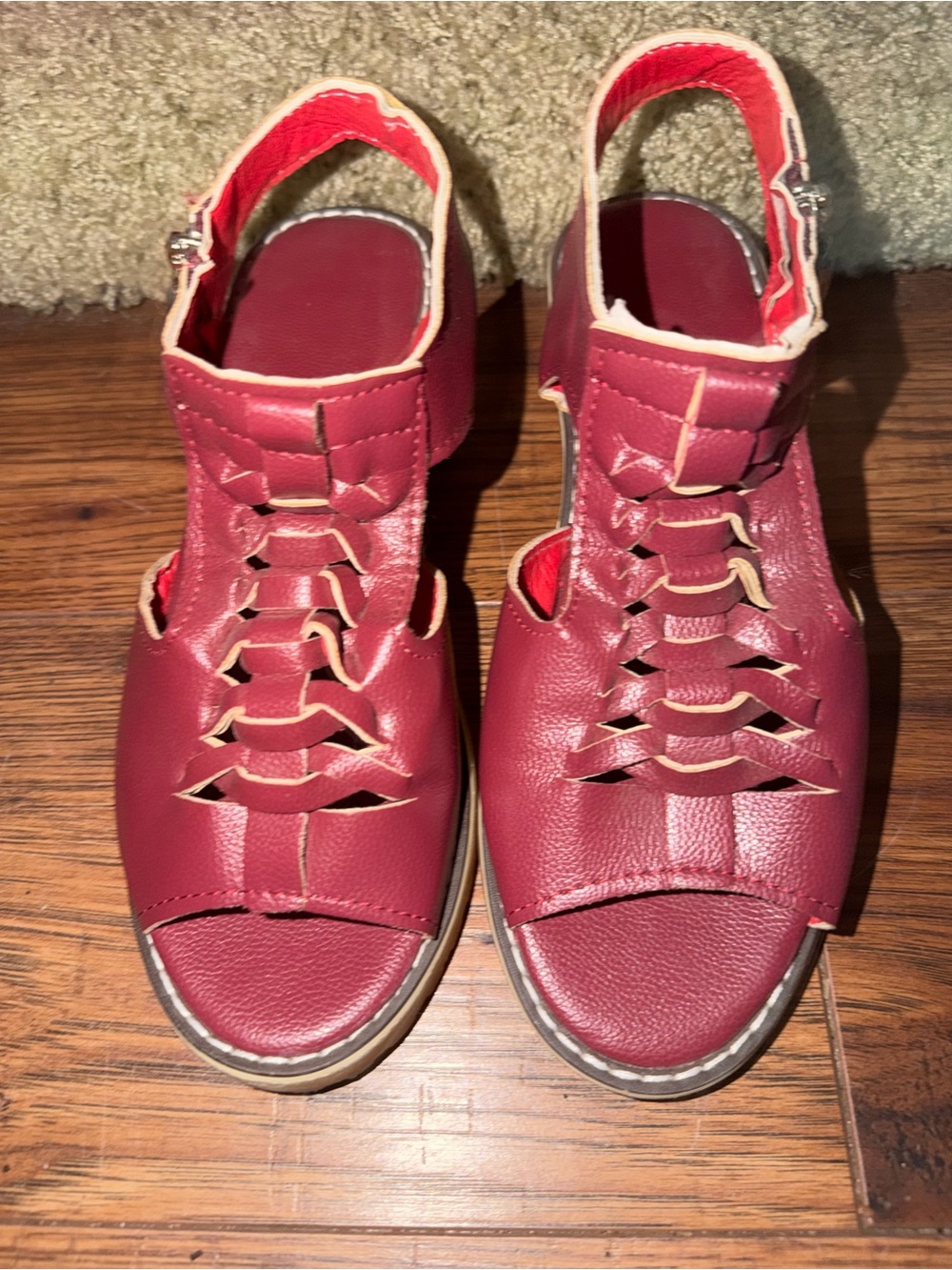 Women's Red Open-Toe Leather Sandals